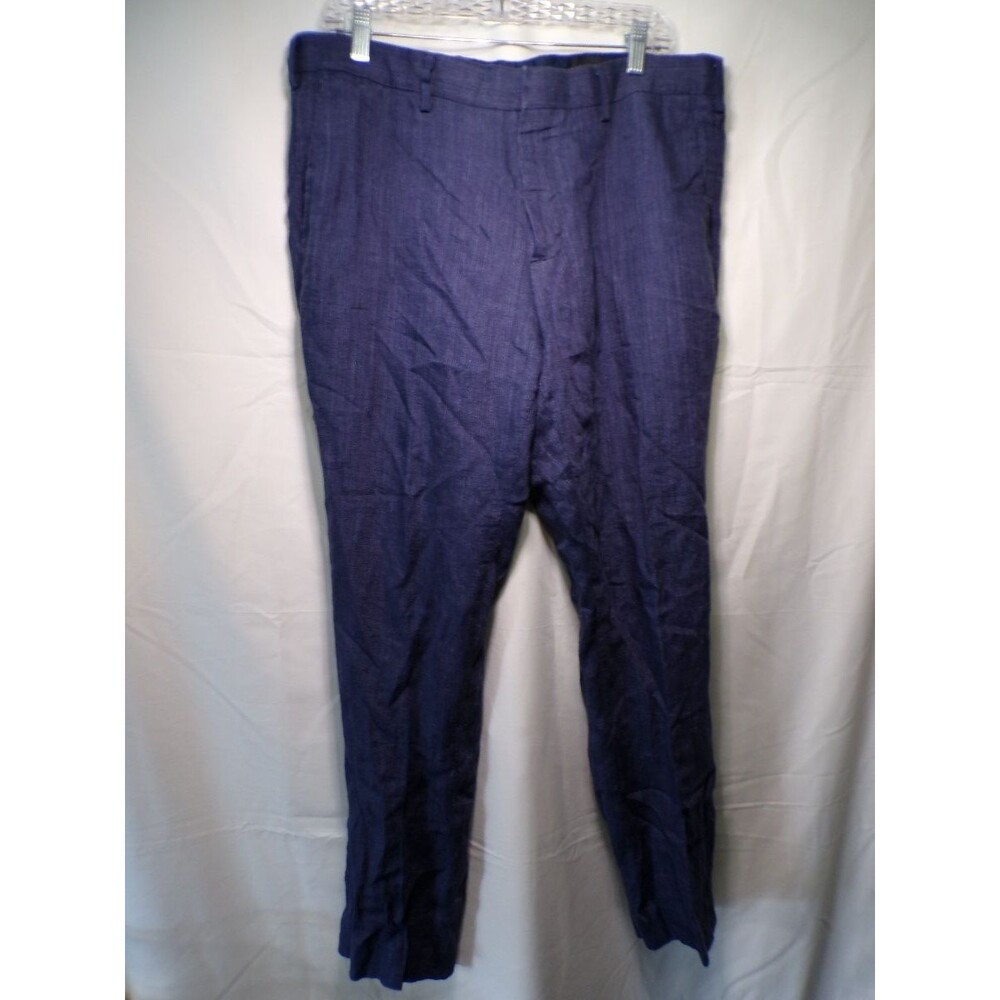 H&M Men's Slim Fit Navy Dress Pants Trousers 36R Flat Front Blue